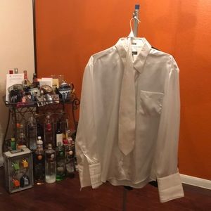 White polyester with satin shimmer